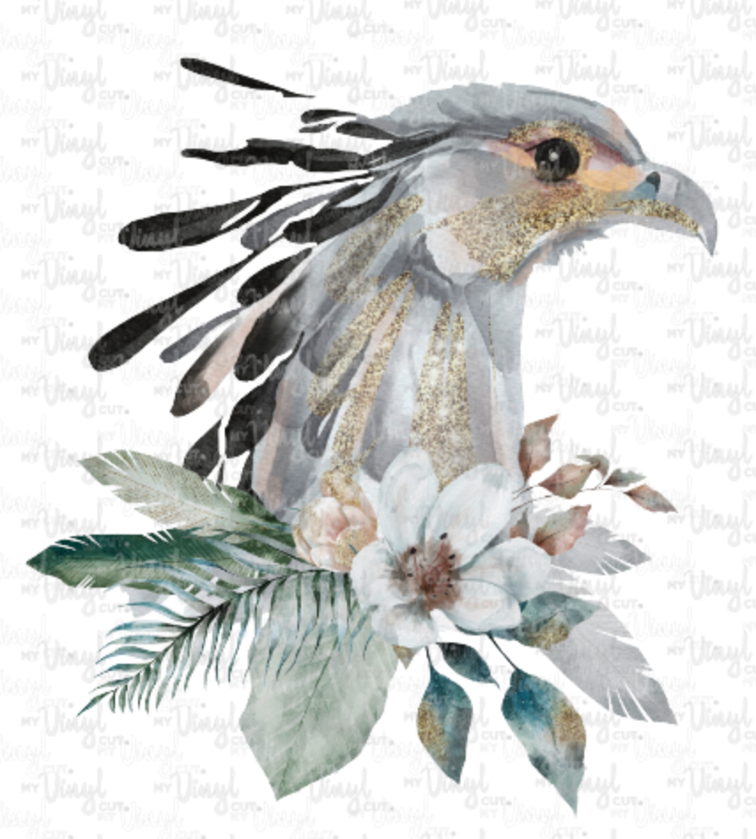 Waterslide Decal Watercolor Secretary Bird with Flowers