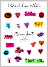 Load image into Gallery viewer, Sticker Sheet | Set 13 | planner stickers | Colored Love Notes | 5 x 7 inch sheet | permanent adhesive | waterproof ink