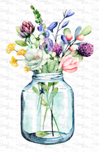Load image into Gallery viewer, Waterslide Decal Colorful Wildflowers in a Clear Jar Vase