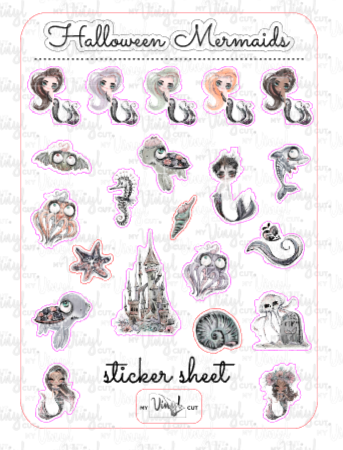 Sticker Sheet 39 Set of little planner stickers Halloween Mermaids
