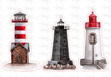 Load image into Gallery viewer, Set of 3 Lighthouse Stickers 24J