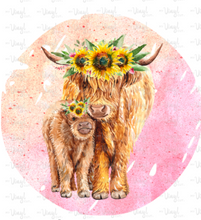 Load image into Gallery viewer, Sticker | 39N | Highland Cow with Calf | Waterproof Vinyl Sticker | White | Clear | Permanent | Removable | Window Cling | Glitter | Holographic