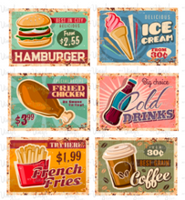Load image into Gallery viewer, Magnet Set | Set of Six 2 inch wide Vintage Food Menu Items | Fridge Magnets