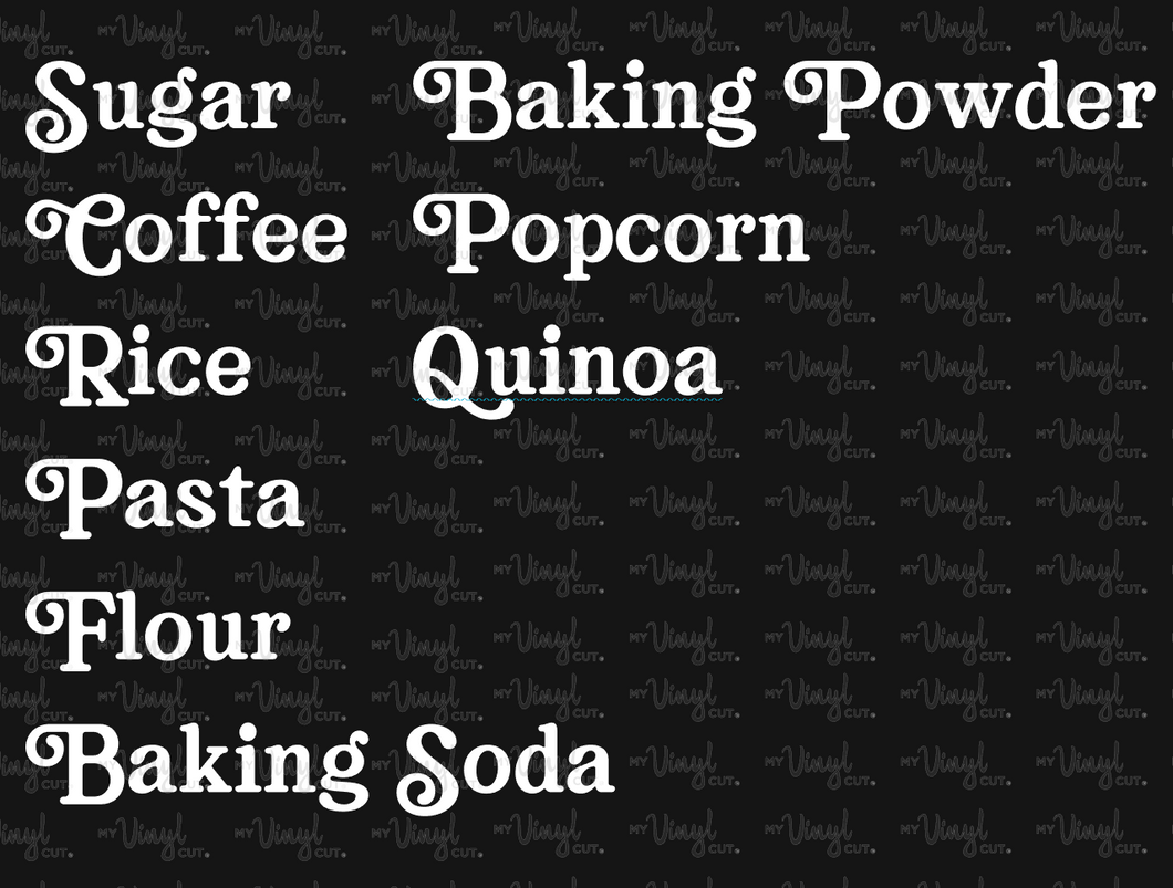 Vinyl Decal Group of 10 Pantry Labels - you tell me the words
