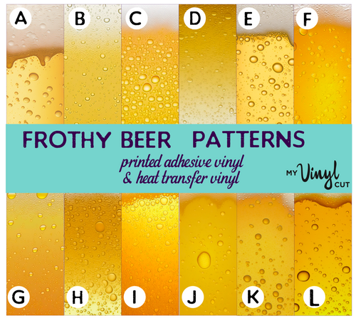 Printed Adhesive Vinyl FROTHY BEER Pattern 12 x 12 inch sheet