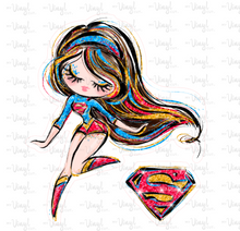 Load image into Gallery viewer, Sticker | 66G | SUPER HERO GIRL | Waterproof Vinyl Sticker | White | Clear | Permanent | Removable | Window Cling | Glitter | Holographic