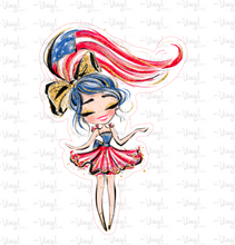 Load image into Gallery viewer, Sticker | 69A | Patriotic Girl | Waterproof Vinyl Sticker | White | Clear | Permanent | Removable | Window Cling | Glitter | Holographic