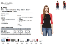Load image into Gallery viewer, Bella Ladies Baby Rib 3/4 Sleeve Contrast Raglan