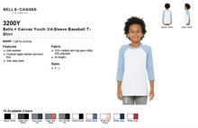Load image into Gallery viewer, Bella Canvas Youth 3/4 Sleeve Baseball Raglan