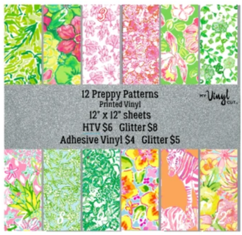 Printed HTV PREPPY PINK AND GREEN Pattern Heat Transfer Vinyl 12 x 12 inch sheet