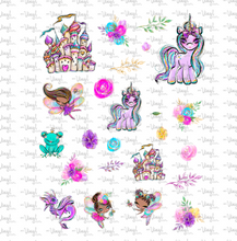 Load image into Gallery viewer, Waterslide Sheet of Decals dark skin FAIRY Theme
