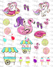 Load image into Gallery viewer, Waterslide Sheet of Decals light skin purple hair POOL PARTY Theme