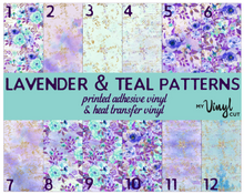 Load image into Gallery viewer, Printed Adhesive Vinyl LAVENDER &amp; TEAL FLOWERS Pattern 12 x 12 inch sheet
