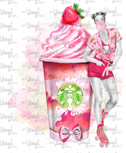 Load image into Gallery viewer, Waterslide Decal Pink Frozen Frappe Drink with Roller Skate Girl