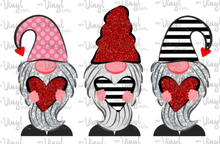 Load image into Gallery viewer, Sublimation Transfer 3 Gnomes Holding Hearts Valentine's Day