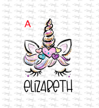 Load image into Gallery viewer, Sublimation Transfer Sleeping Unicorn with hearts Add a Custom Name