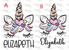 Load image into Gallery viewer, Sublimation Transfer Sleeping Unicorn with hearts Add a Custom Name