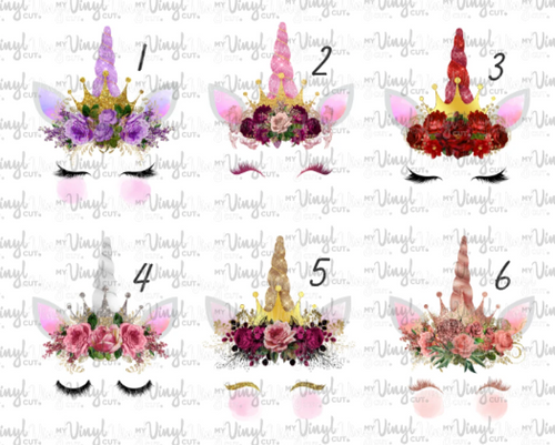 Waterslide Decal Crowned Unicorn Faces 6 to choose from PICK ONE OR ALL