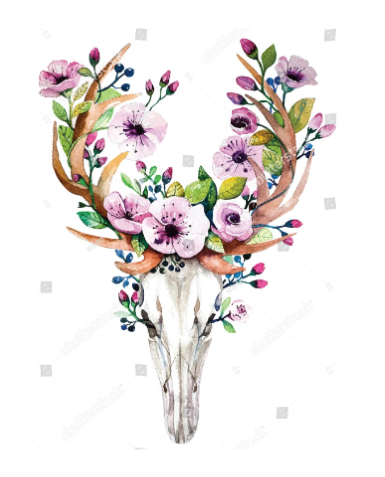 HTV Transfer Bohemian Deer Skull with Flowers