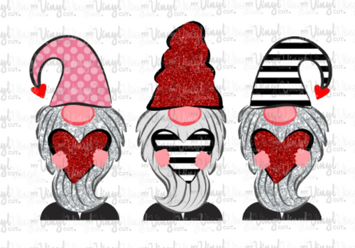 HTV Transfer 3 Gnomes Holding Hearts Valentine's Day
