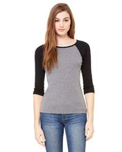 Load image into Gallery viewer, Bella Ladies Baby Rib 3/4 Sleeve Contrast Raglan