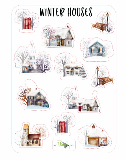 Sticker Sheet 76 Set of little planner stickers Winter Houses