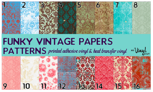 Printed Adhesive Vinyl FUNKY VINTAGE PAPERS 12 x 12 inch sheet