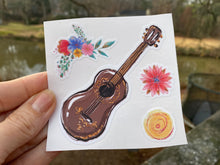 Load image into Gallery viewer, Sticker | 34L | Ukulele Flowers | Waterproof Vinyl Sticker | White | Clear | Permanent | Removable | Window Cling | Glitter | Holographic