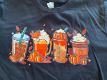 Load image into Gallery viewer, Fall coffee drinks t shirt