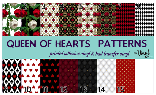 Printed Adhesive Vinyl QUEEN OF HEARTS Patterned Vinyl 12 x 12 inch sheet